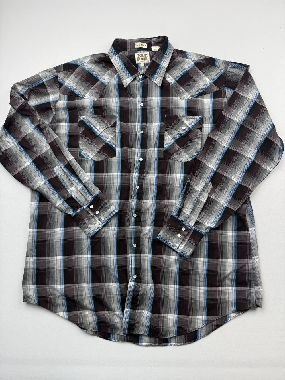 Ely Cattleman Shirt Mens 2XLT Multicolor Plaid Long Sleeve Western Snap Casual